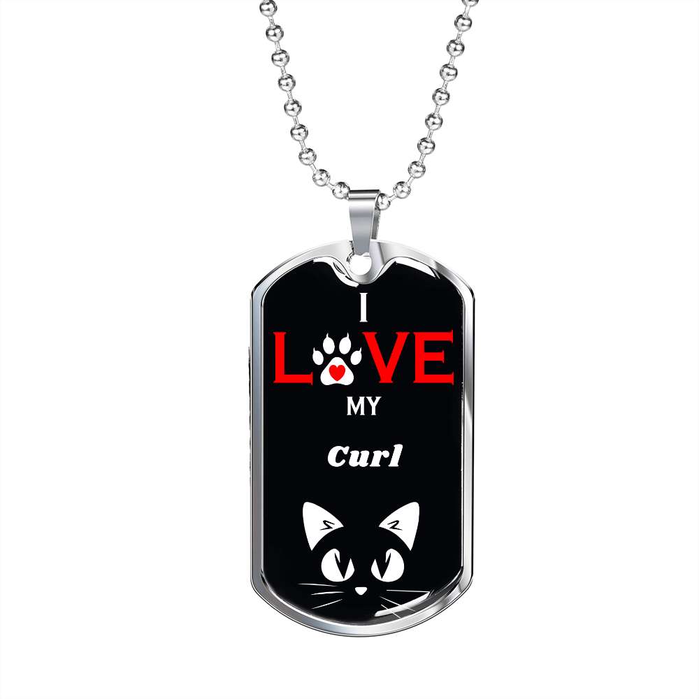 I Love My Curl Cat Necklace Stainless Steel or 18k Gold Dog Tag 24" Chain-Express Your Love Gifts