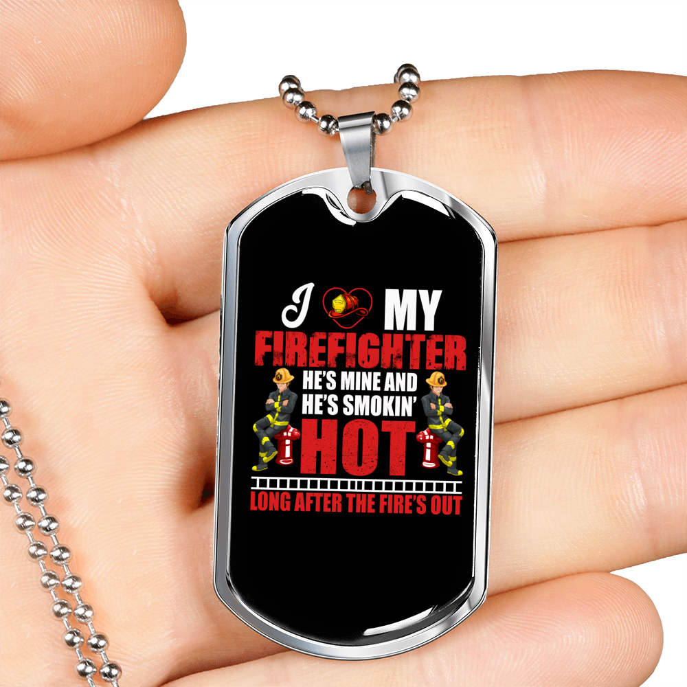I Love My Firefighter Gift Stainless Steel or 18k Gold Dog Tag 24" Chain-Express Your Love Gifts