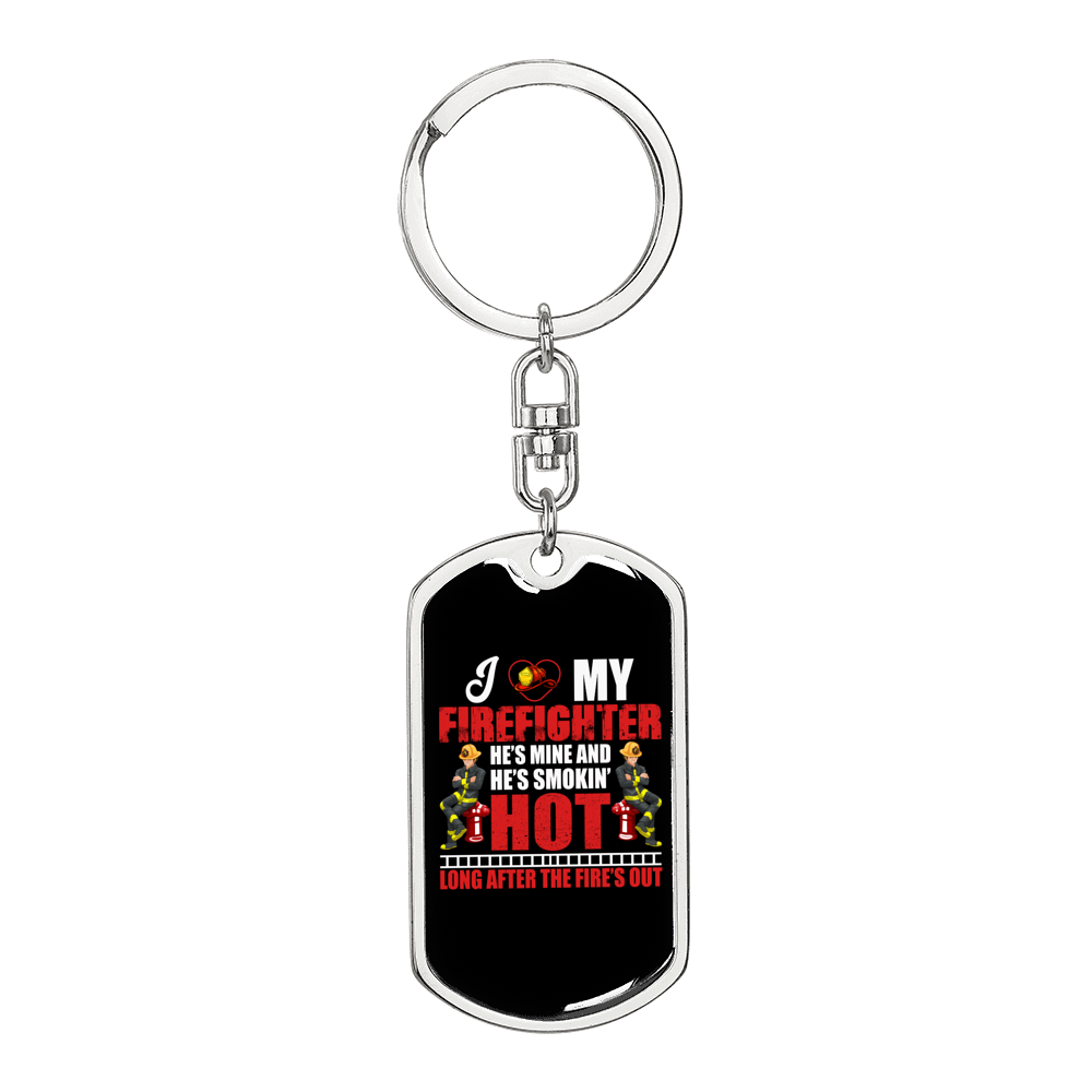 I Love My Firefighter Keychain Stainless Steel or 18k Gold Dog Tag Keyring-Express Your Love Gifts