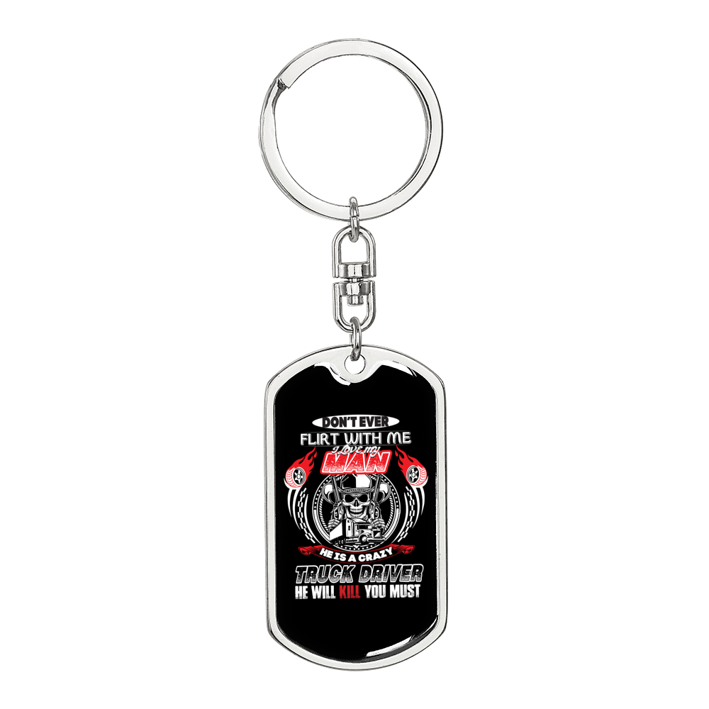 I Love My Man Swivel Trucker Keychain Dog Tag Stainless Steel or 18k Gold-Express Your Love Gifts