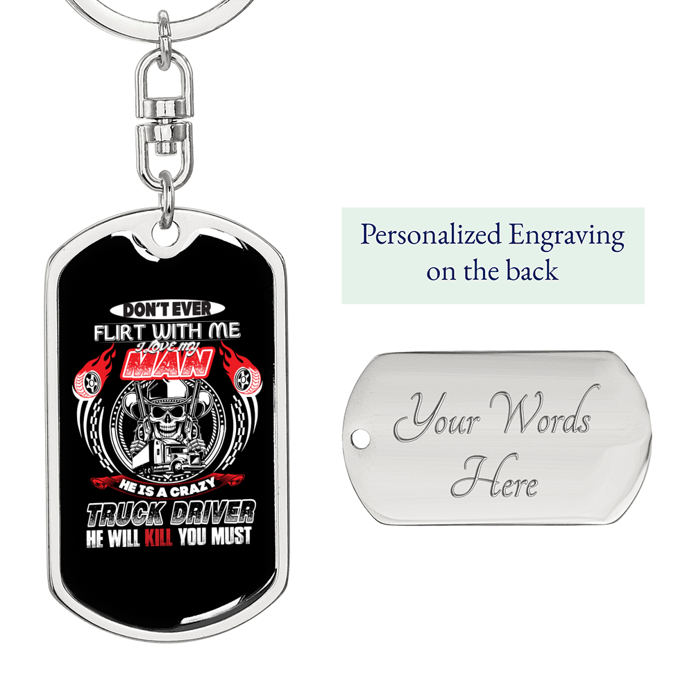 I Love My Man Swivel Trucker Keychain Dog Tag Stainless Steel or 18k Gold-Express Your Love Gifts
