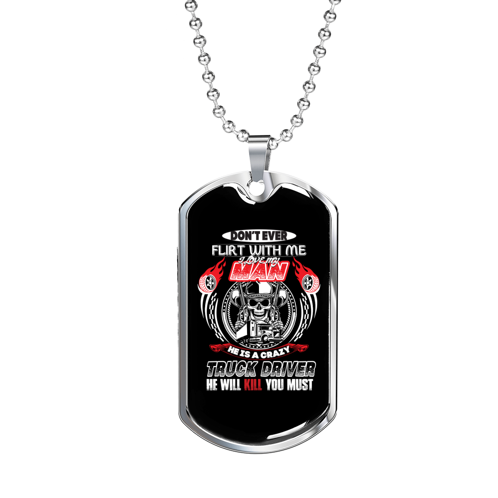 I Love My Man Trucker Dog Tag Stainless Steel or 18k Gold 24" Chain-Express Your Love Gifts