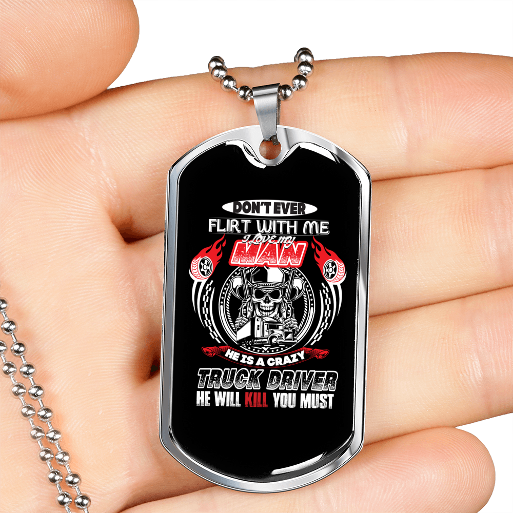 I Love My Man Trucker Dog Tag Stainless Steel or 18k Gold 24" Chain-Express Your Love Gifts