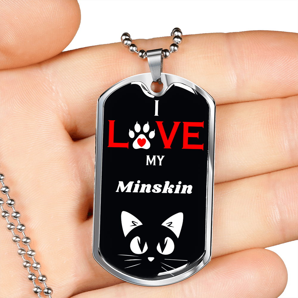 I Love My Minskin Cat Necklace Stainless Steel or 18k Gold Dog Tag 24" Chain-Express Your Love Gifts
