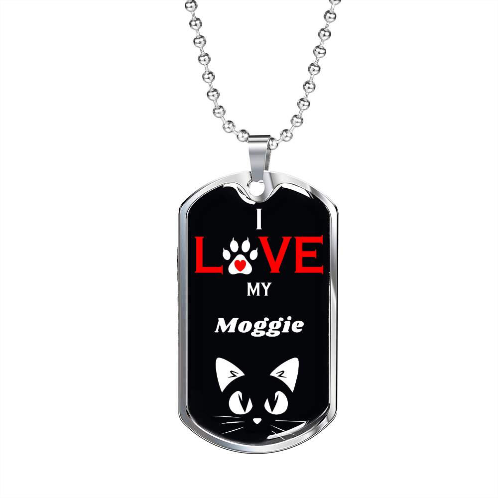 I Love My Moggie Cat Necklace Stainless Steel or 18k Gold Dog Tag 24" Chain-Express Your Love Gifts