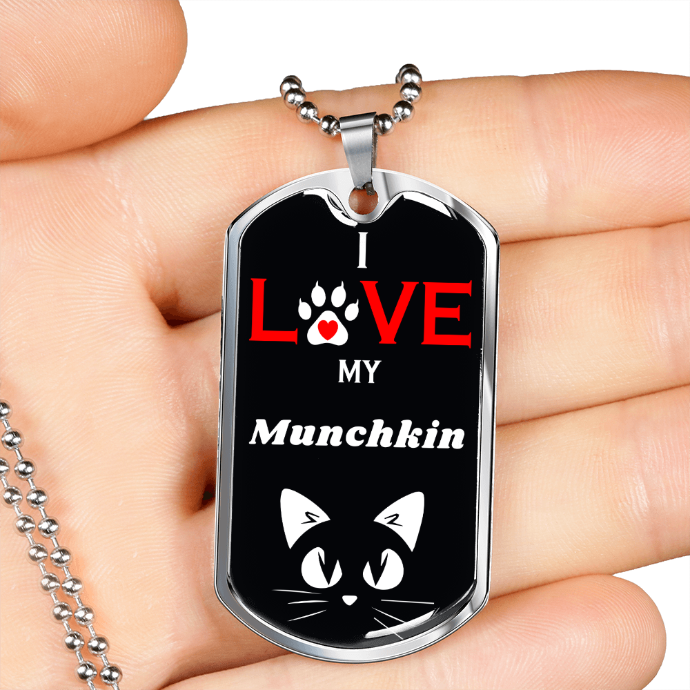 I Love My Munch Sausage Catkins Sausage Cat Necklace Stainless Steel or 18k Gold Dog Tag 24" Chain-Express Your Love Gifts