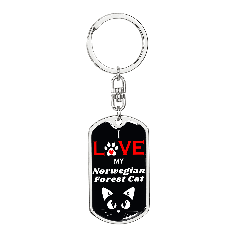 I Love My Norwegian Forest Cat Cat Keychain Stainless Steel or 18k Gold Dog Tag Keyring-Express Your Love Gifts