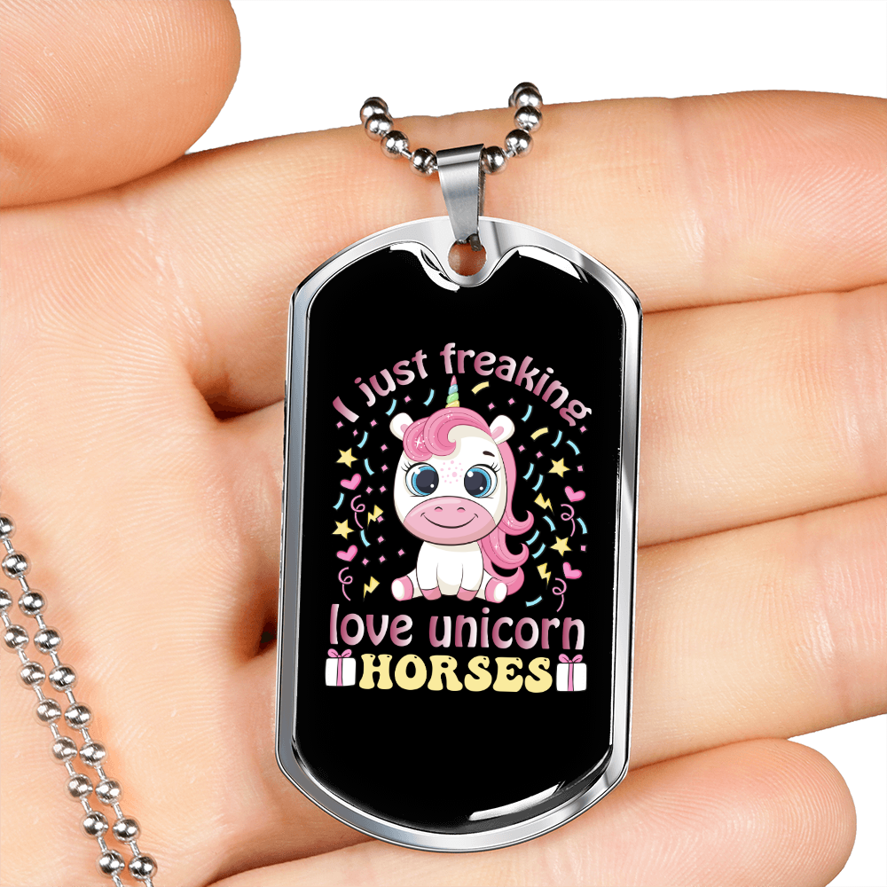 I Love Unicorn Horses Horse Necklace Stainless Steel or 18k Gold Dog Tag 24" Chain-Express Your Love Gifts