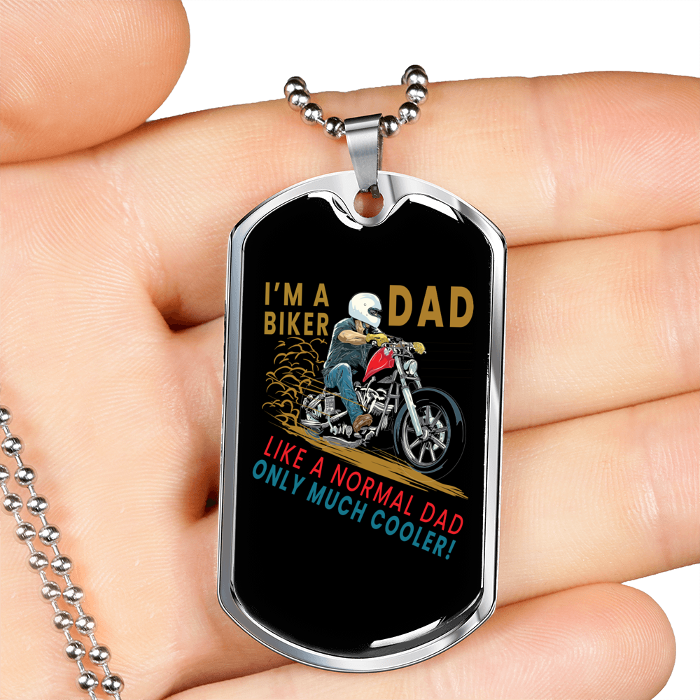 I'm A Biker Dad Biker Necklace Stainless Steel or 18k Gold Dog Tag 24"-Express Your Love Gifts