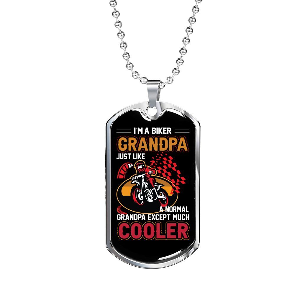 I'm A Biker Grandpa Biker Necklace Stainless Steel or 18k Gold Dog Tag 24"-Express Your Love Gifts