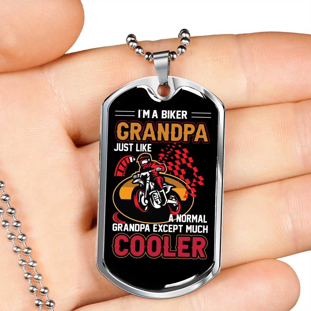 I'm A Biker Grandpa Biker Necklace Stainless Steel or 18k Gold Dog Tag 24"-Express Your Love Gifts