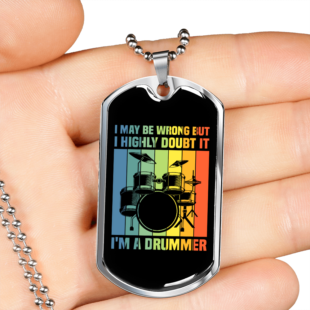 I'm a Drummer Necklace Stainless Steel or 18k Gold Dog Tag 24" Chain-Express Your Love Gifts