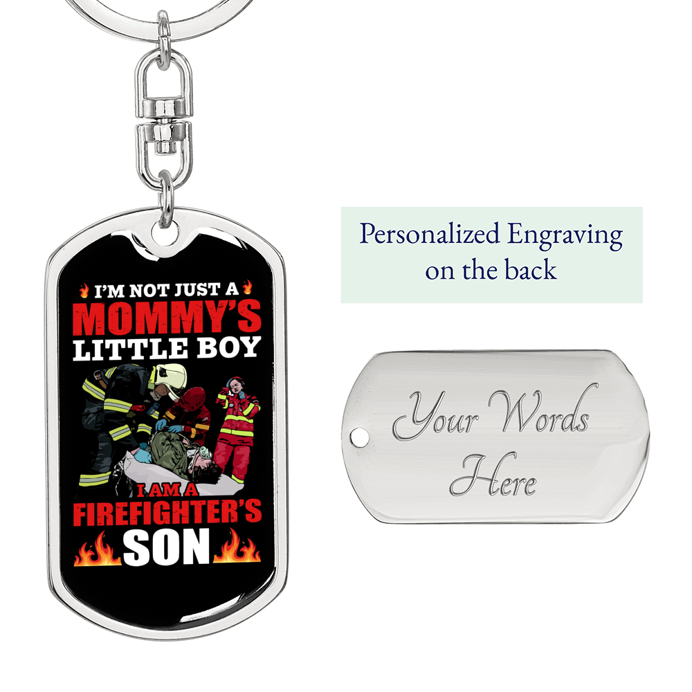 I'm A Firefighter'S Son Keychain Stainless Steel or 18k Gold Dog Tag Keyring-Express Your Love Gifts