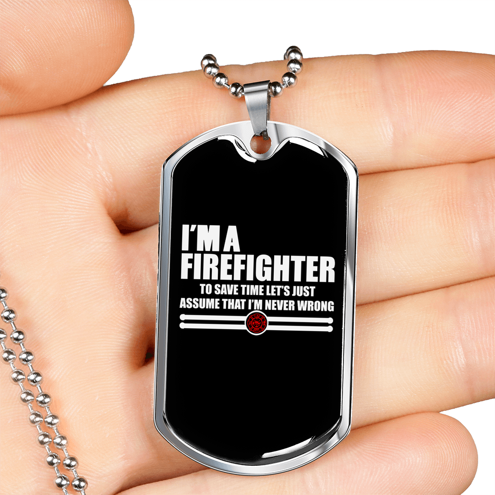 I'm A Retired Firefighter Gift Stainless Steel or 18k Gold Dog Tag 24" Chain-Express Your Love Gifts