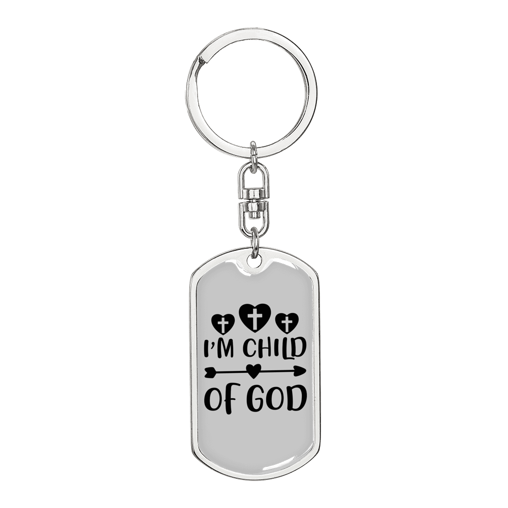 I'm Child Of God Cross Heart Keychain Stainless Steel or 18k Gold Dog Tag Keyring-Express Your Love Gifts