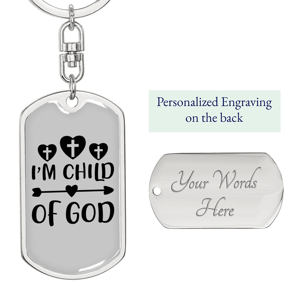 I'm Child Of God Cross Heart Keychain Stainless Steel or 18k Gold Dog Tag Keyring-Express Your Love Gifts
