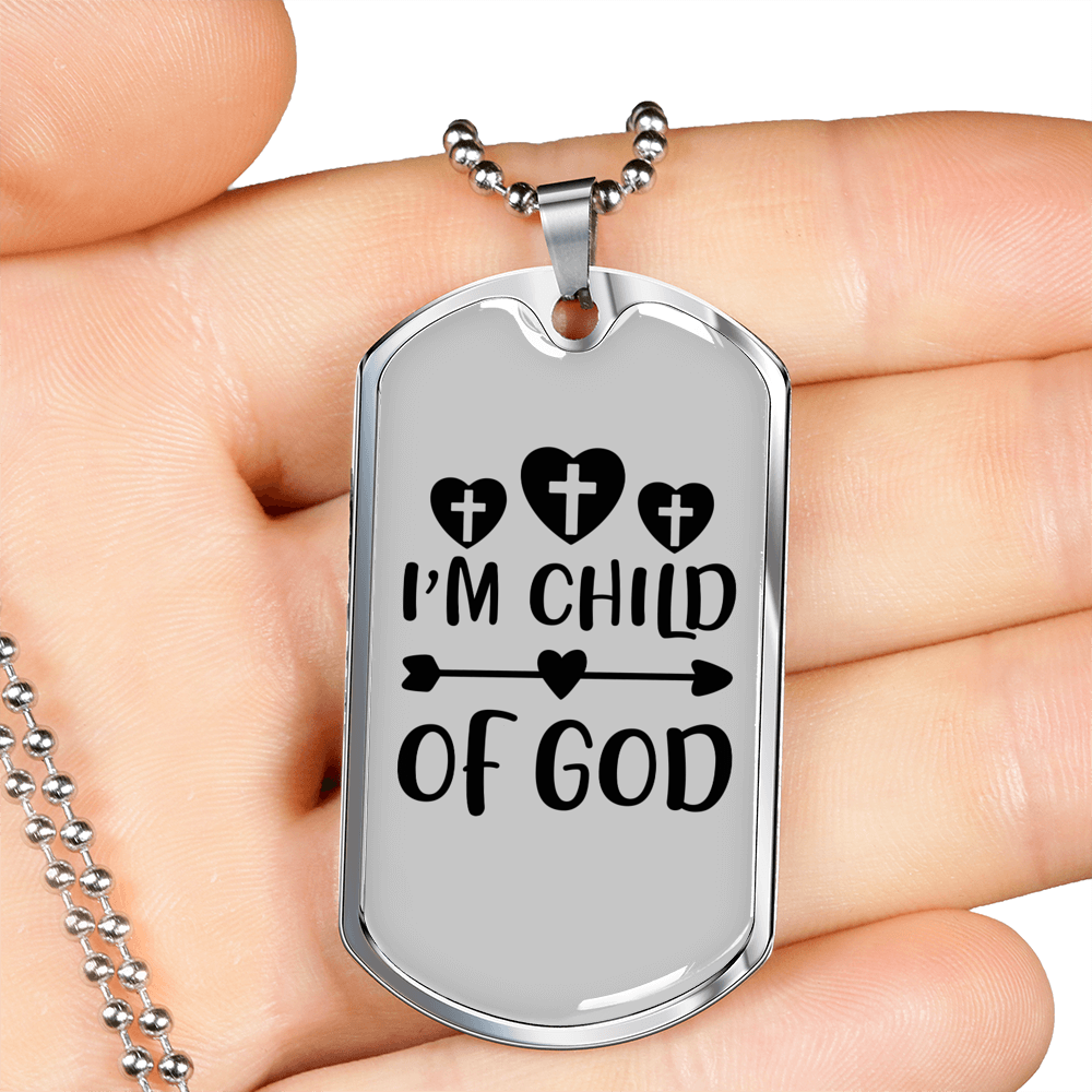I'm Child Of God Necklace Stainless Steel or 18k Gold Dog Tag 24" Chain-Express Your Love Gifts