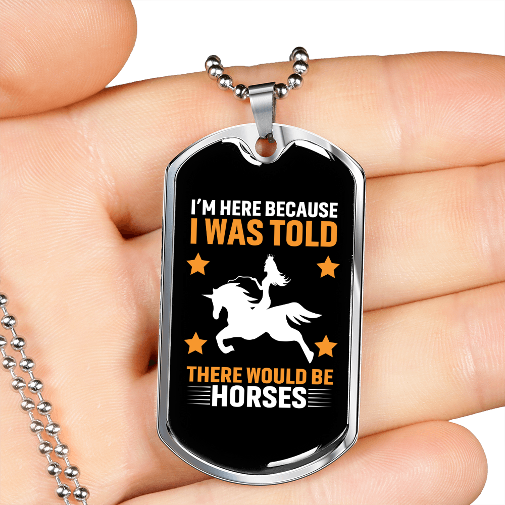 I'm Here Because of Horses Horse Necklace Stainless Steel or 18k Gold Dog Tag 24" Chain-Express Your Love Gifts