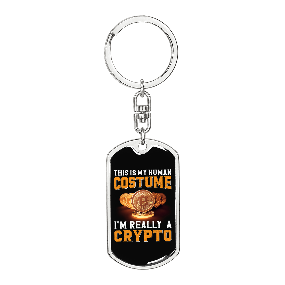 I'm Really a Crypto Crypto Keychain Stainless Steel or 18k Gold Dog Tag Keyring-Express Your Love Gifts