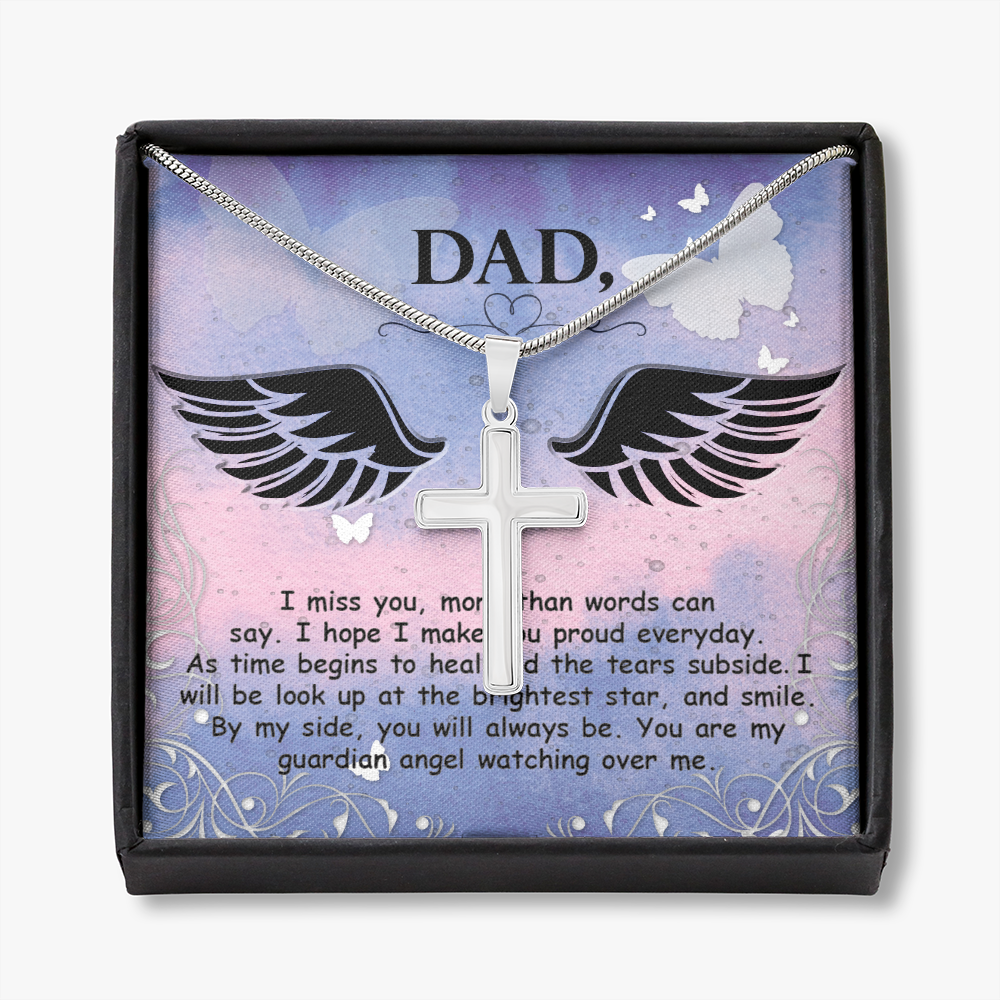 I Miss You More Dad Memorial Gift Dad Memorial Cross Necklace Sympathy Gift Loss of Father Condolence Message Card-Express Your Love Gifts