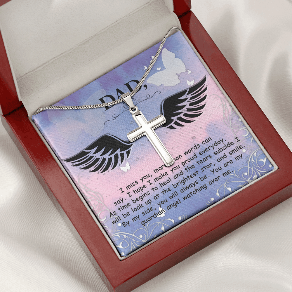 I Miss You More Dad Memorial Gift Dad Memorial Cross Necklace Sympathy Gift Loss of Father Condolence Message Card-Express Your Love Gifts