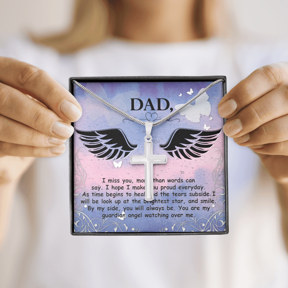 I Miss You More Dad Memorial Gift Dad Memorial Cross Necklace Sympathy Gift Loss of Father Condolence Message Card-Express Your Love Gifts