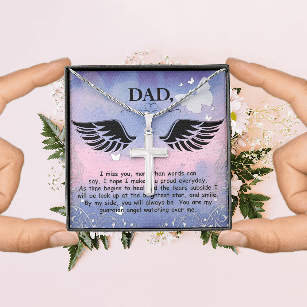 I Miss You More Dad Memorial Gift Dad Memorial Cross Necklace Sympathy Gift Loss of Father Condolence Message Card-Express Your Love Gifts
