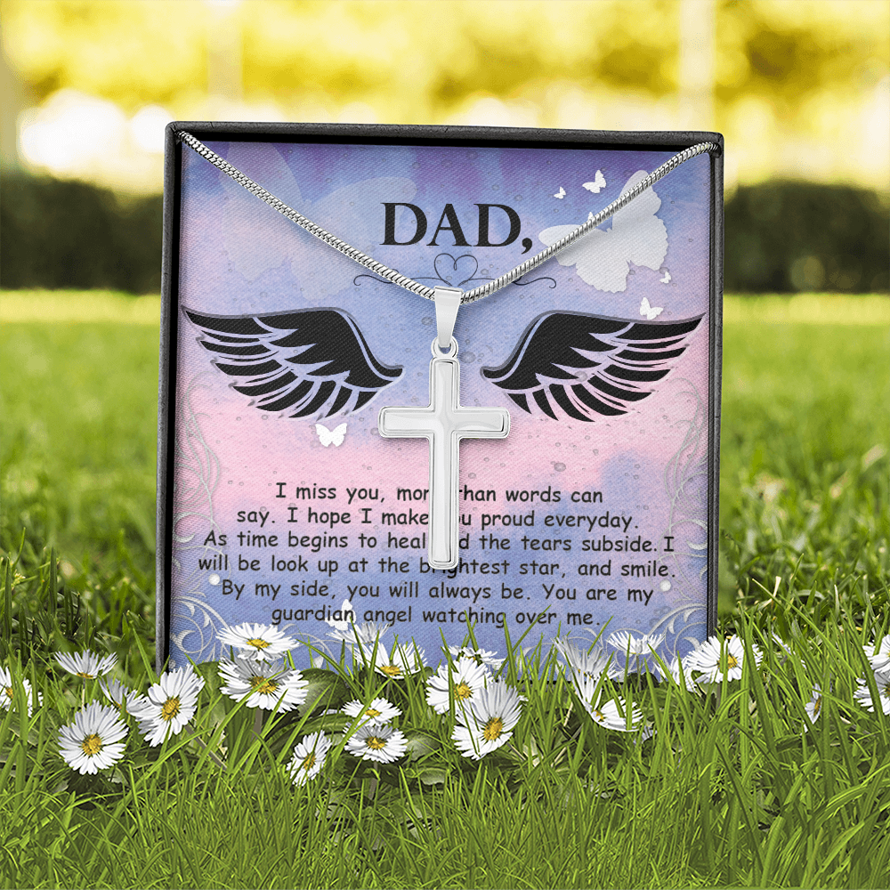 I Miss You More Dad Memorial Gift Dad Memorial Cross Necklace Sympathy Gift Loss of Father Condolence Message Card-Express Your Love Gifts