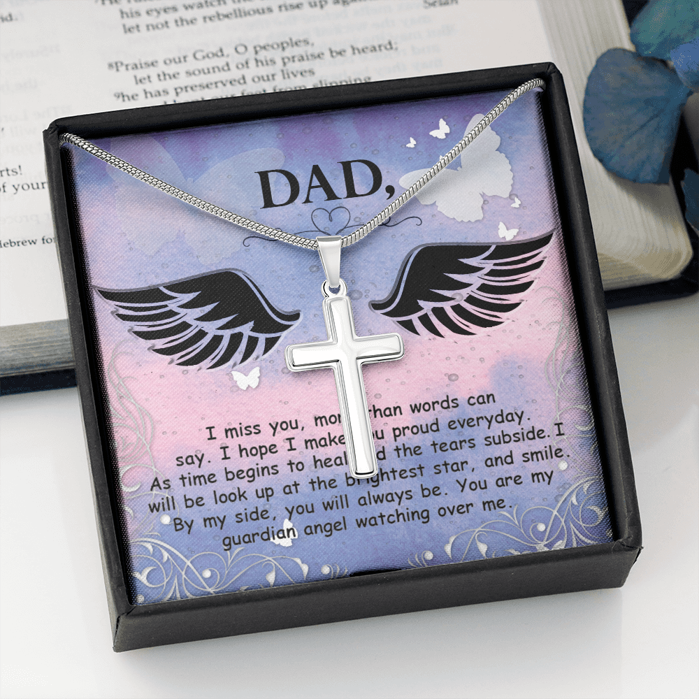 I Miss You More Dad Memorial Gift Dad Memorial Cross Necklace Sympathy Gift Loss of Father Condolence Message Card-Express Your Love Gifts