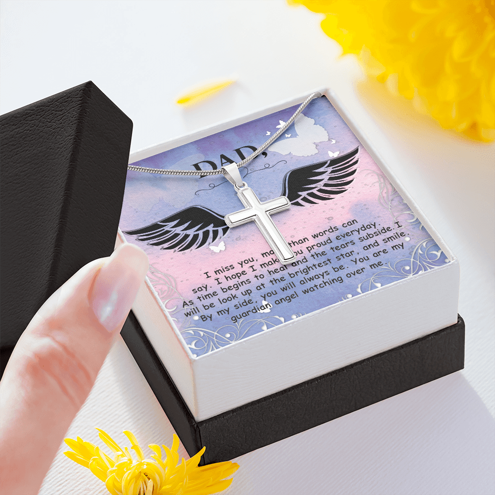 I Miss You More Dad Memorial Gift Dad Memorial Cross Necklace Sympathy Gift Loss of Father Condolence Message Card-Express Your Love Gifts