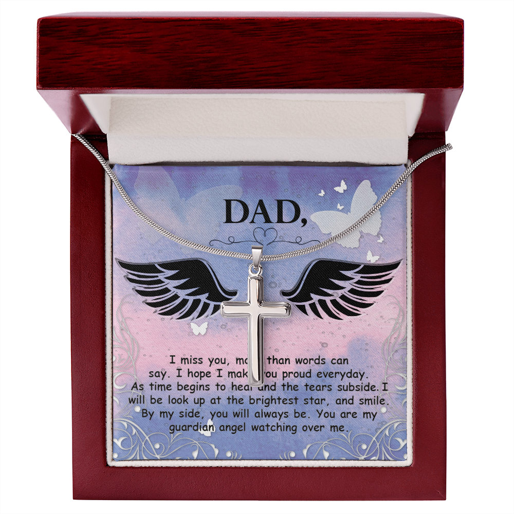 I Miss You More Dad Memorial Gift Dad Memorial Cross Necklace Sympathy Gift Loss of Father Condolence Message Card-Express Your Love Gifts