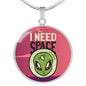 I Need Space Circle Pendant UFO Alien Fan Necklace Stainless Steel or 18k Gold 18-22"-Express Your Love Gifts