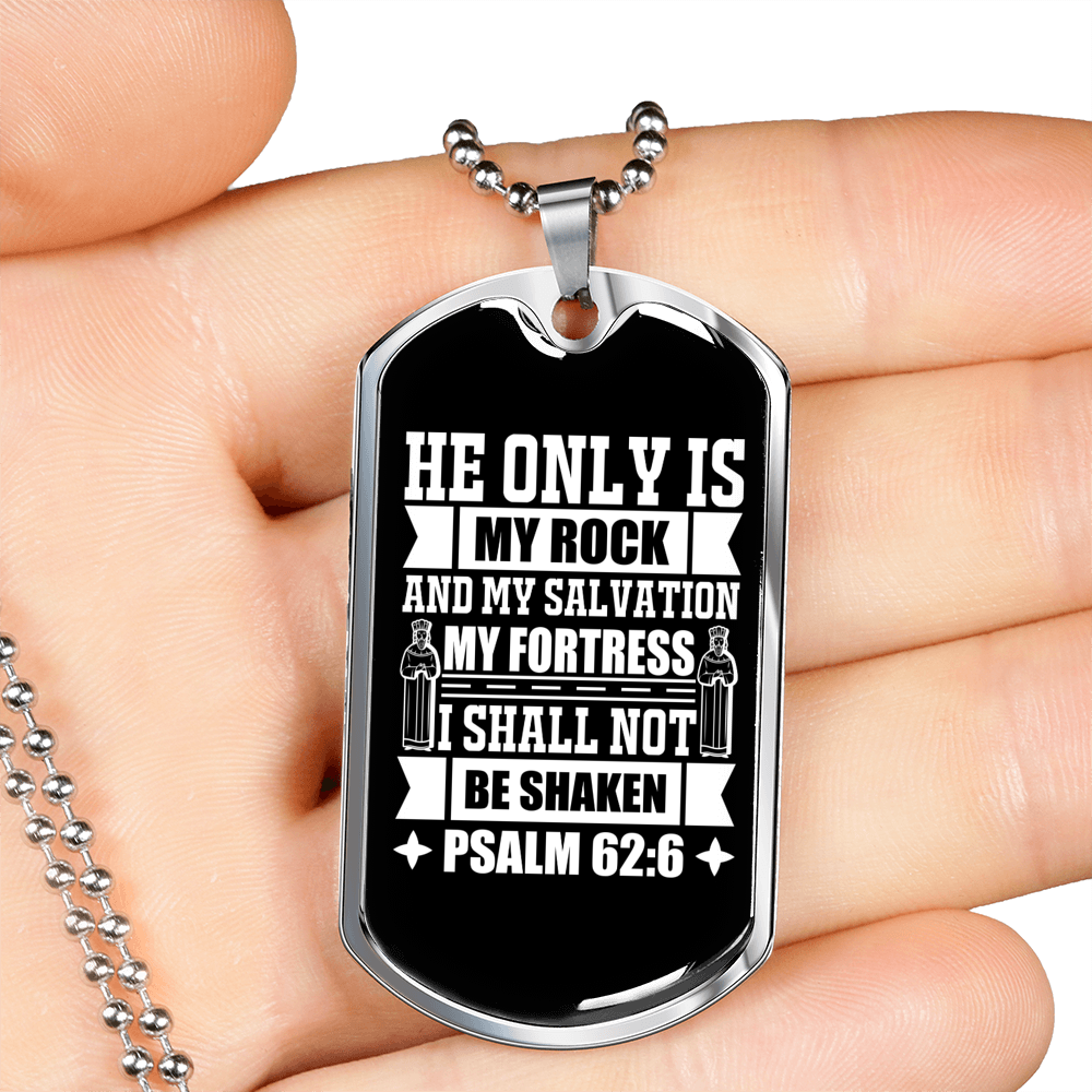 I Shall Not Be Shaken Psalm 62:6 Necklace Stainless Steel or 18k Gold Dog Tag 24" Chain-Express Your Love Gifts