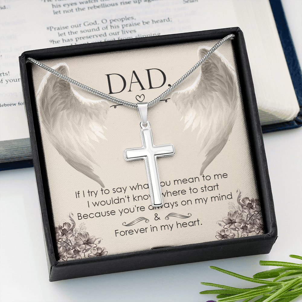I Try to Say Dad Memorial Gift Dad Memorial Cross Necklace Sympathy Gift Loss of Father Condolence Message Card-Express Your Love Gifts