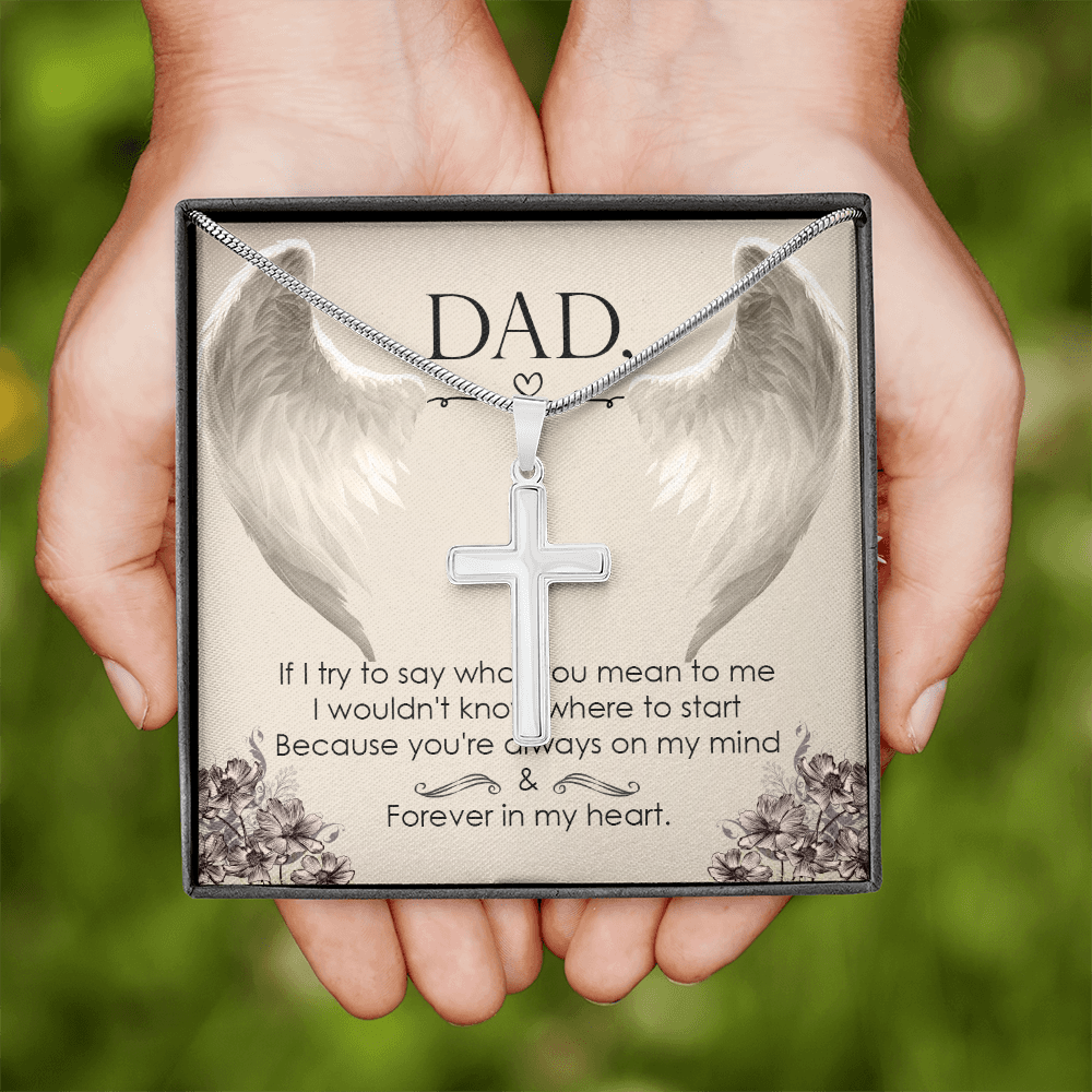 I Try to Say Dad Memorial Gift Dad Memorial Cross Necklace Sympathy Gift Loss of Father Condolence Message Card-Express Your Love Gifts