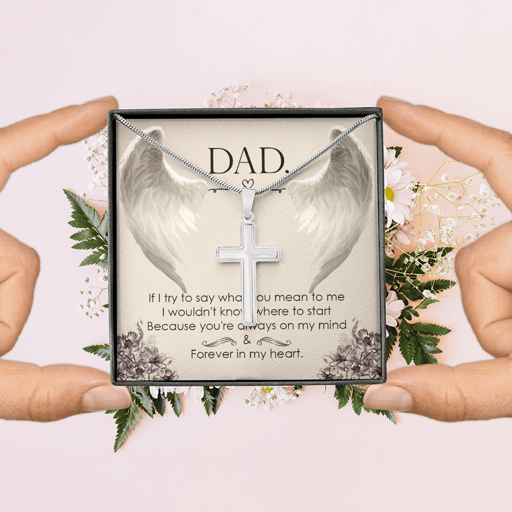 I Try to Say Dad Memorial Gift Dad Memorial Cross Necklace Sympathy Gift Loss of Father Condolence Message Card-Express Your Love Gifts