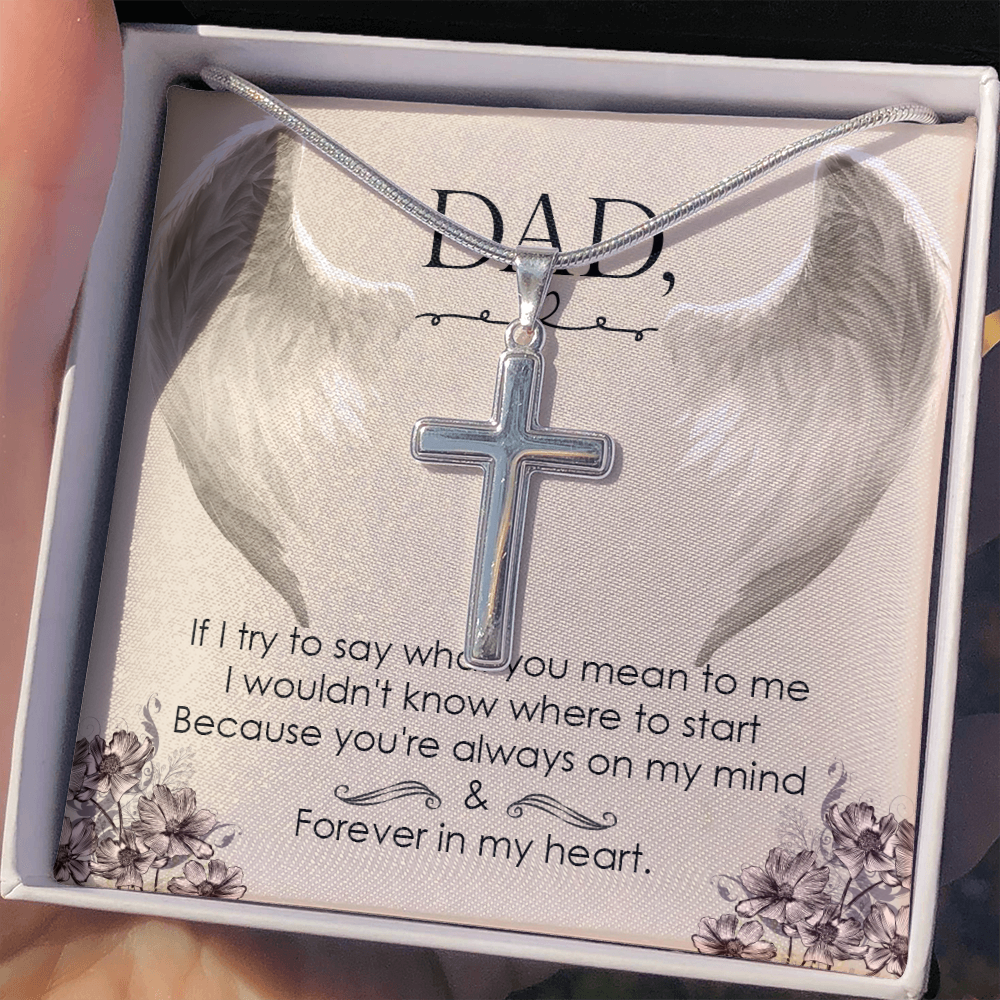 I Try to Say Dad Memorial Gift Dad Memorial Cross Necklace Sympathy Gift Loss of Father Condolence Message Card-Express Your Love Gifts
