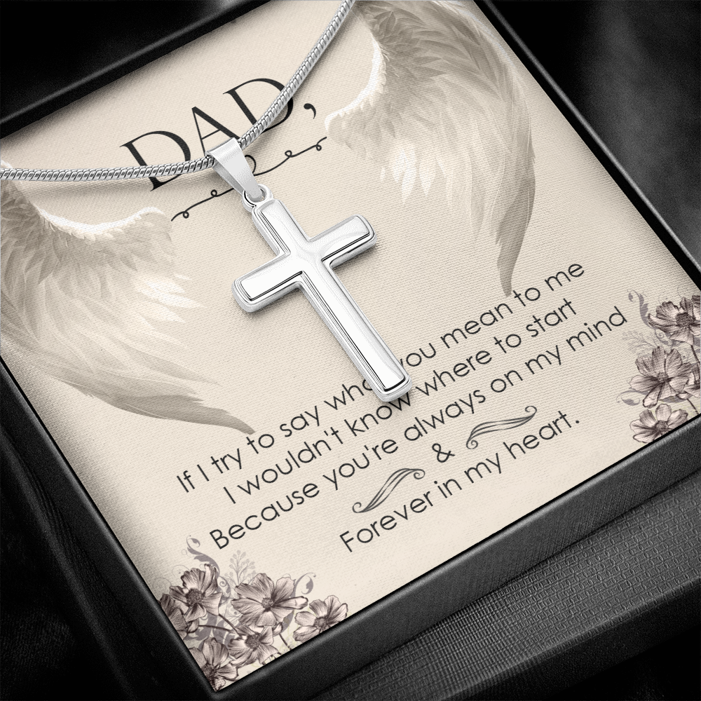 I Try to Say Dad Memorial Gift Dad Memorial Cross Necklace Sympathy Gift Loss of Father Condolence Message Card-Express Your Love Gifts