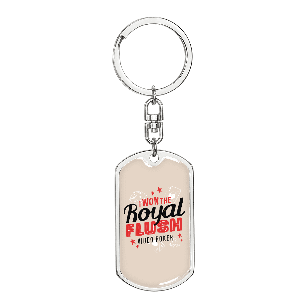 I Won The Royal Flush Gambler Keychain Stainless Steel or 18k Gold Dog Tag Keyring-Express Your Love Gifts