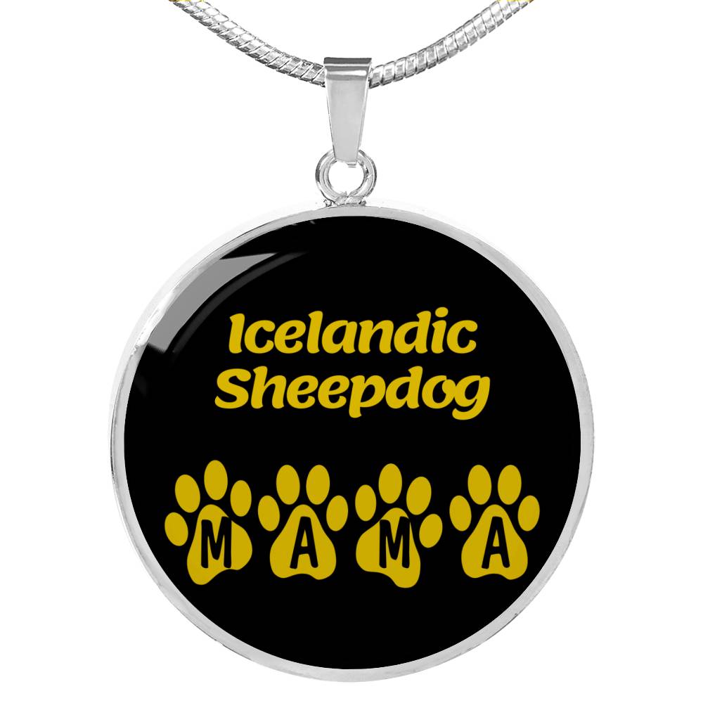 Icelandic Sheepdog Mama Circle Necklace Stainless Steel or 18k Gold 18-22" Dog Owner Lover-Express Your Love Gifts