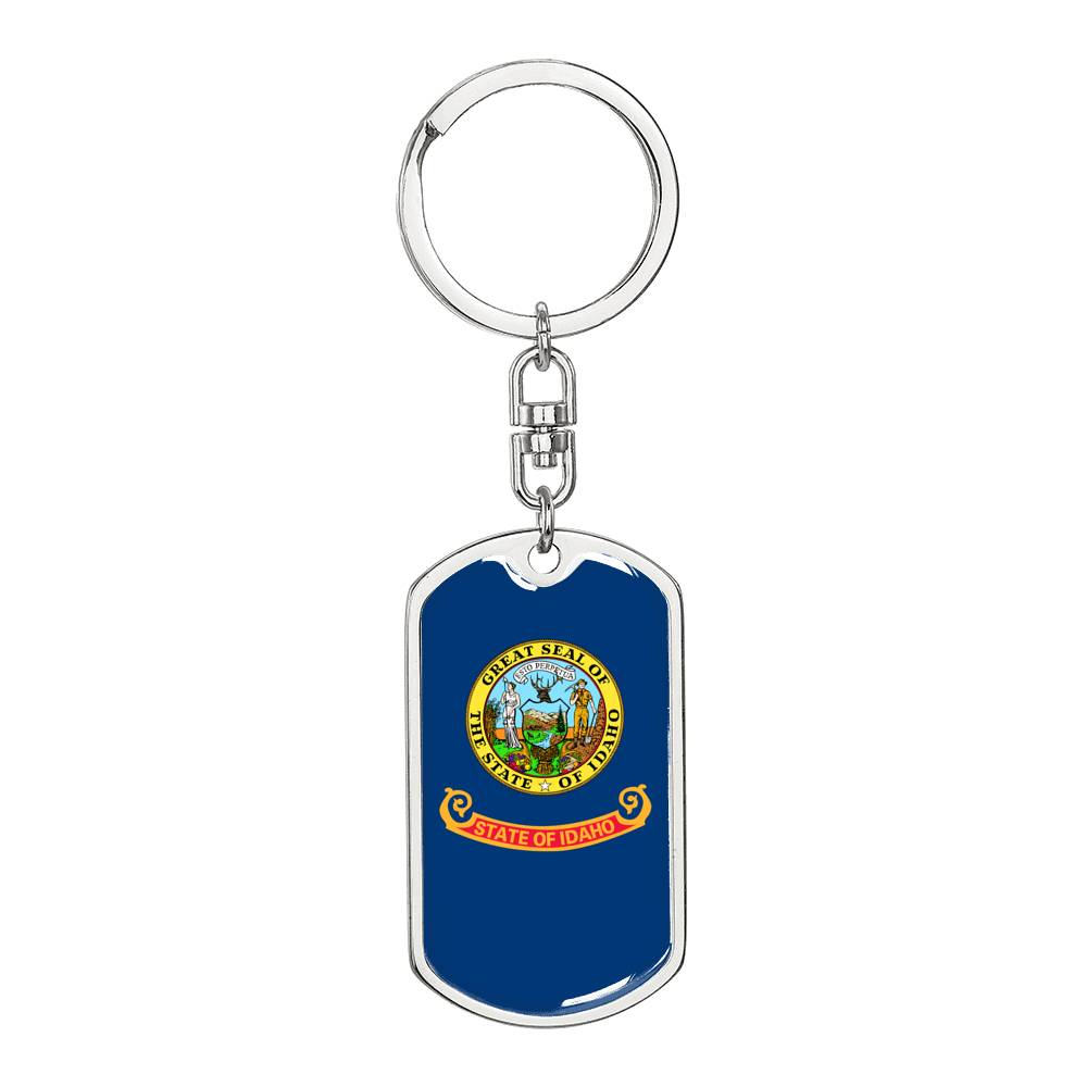 Idaho State Flag Keychain Dog Tag Stainless Steel or 18k Gold-Express Your Love Gifts