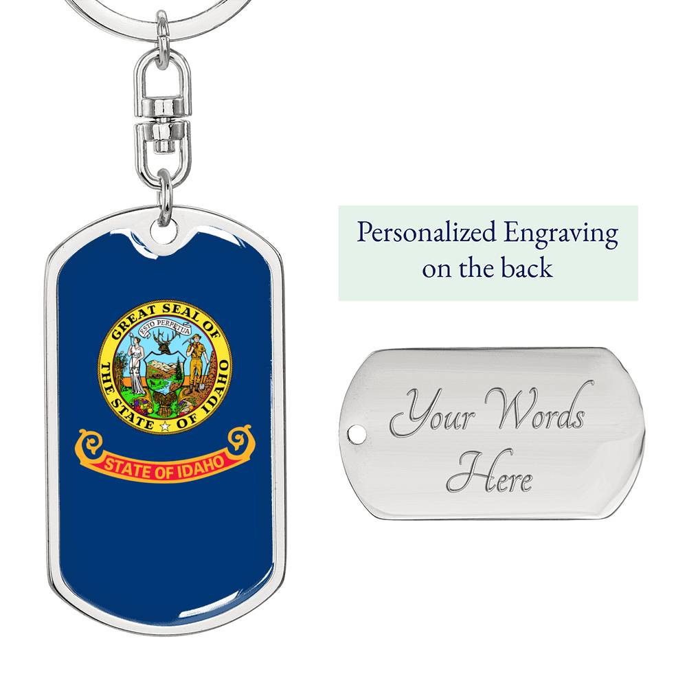 Idaho State Flag Keychain Dog Tag Stainless Steel or 18k Gold-Express Your Love Gifts