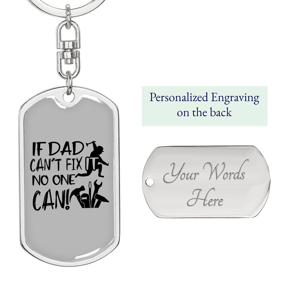 If Dad Can'T Fix Swivel Keychain Woodworker Dog Tag Stainless Steel or 18k Gold-Express Your Love Gifts