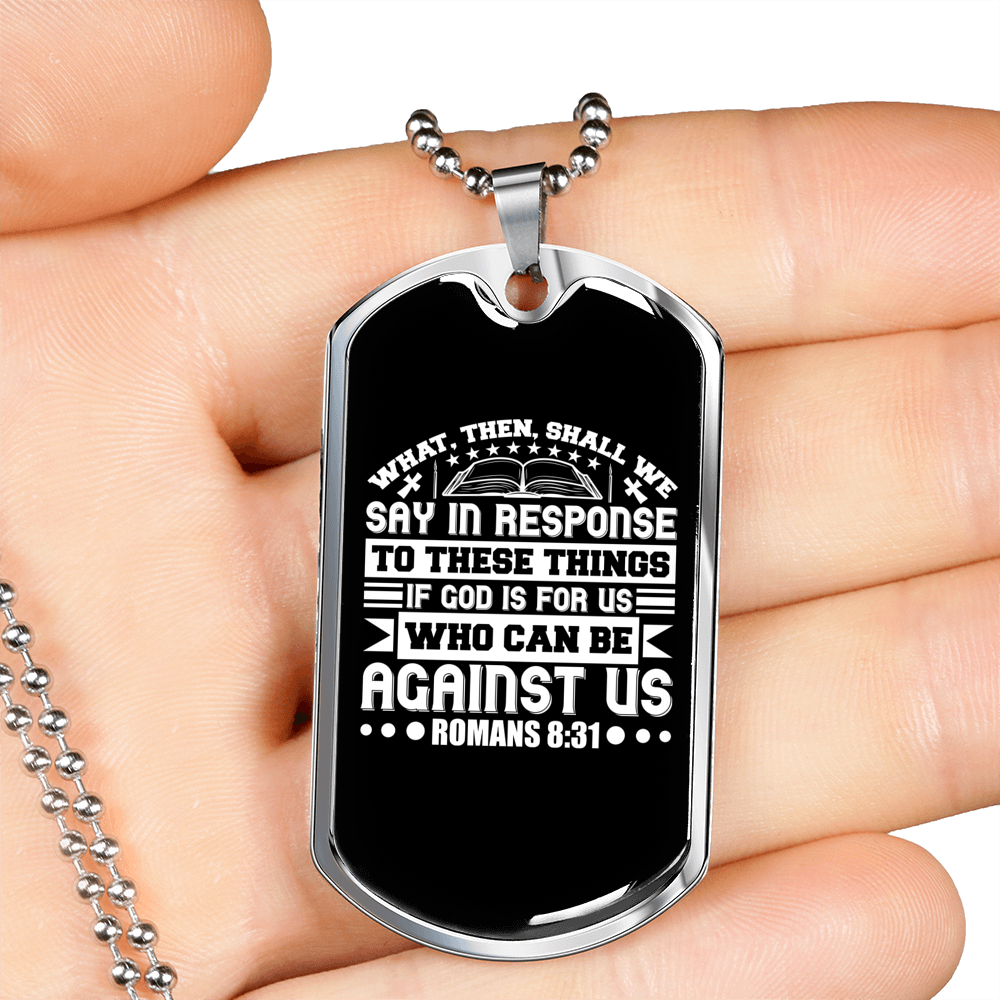 If God Is For Us Christian Necklace Stainless Steel or 18k Gold Dog Tag 24" Chain-Express Your Love Gifts