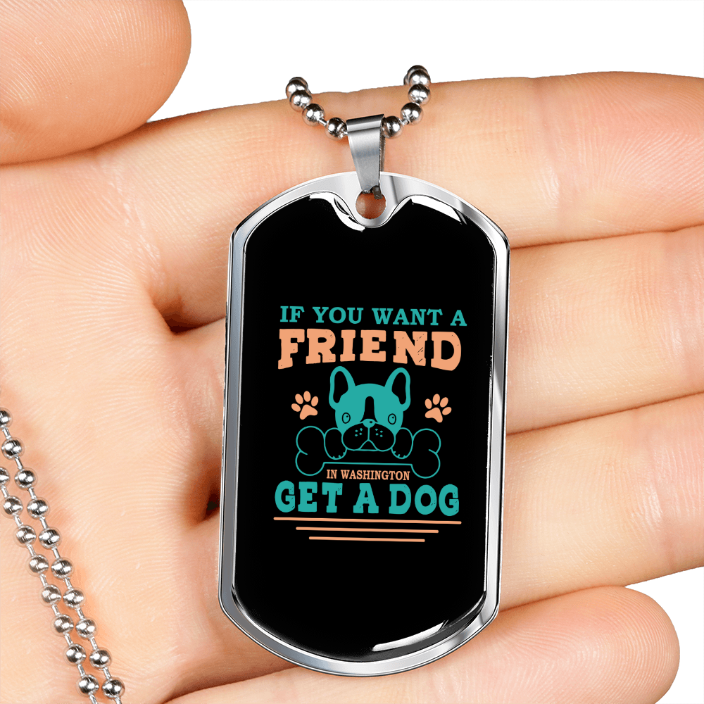 If You Want a Friend Blue Necklace Stainless Steel or 18k Gold Dog Tag 24" Chain-Express Your Love Gifts