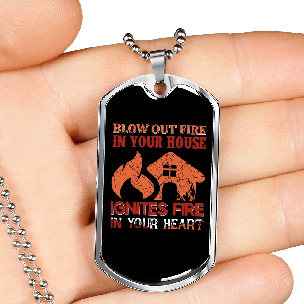 Ignites Fire In Hearts Firefighter Gift Stainless Steel or 18k Gold Dog Tag 24" Chain-Express Your Love Gifts