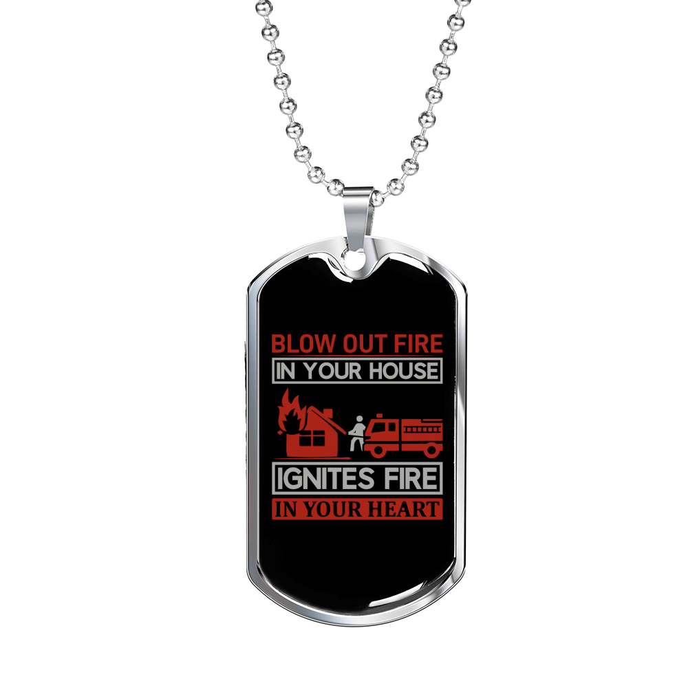 Ignites In Your Heart Firefighter Gift Stainless Steel or 18k Gold Dog Tag 24" Chain-Express Your Love Gifts