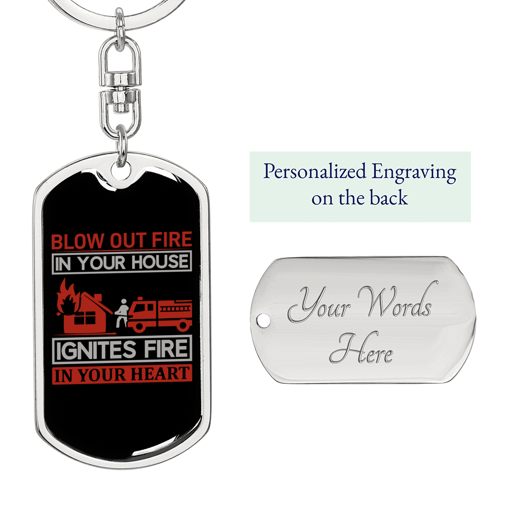 Ignites In Your Heart Firefighter Keychain Stainless Steel or 18k Gold Dog Tag Keyring-Express Your Love Gifts