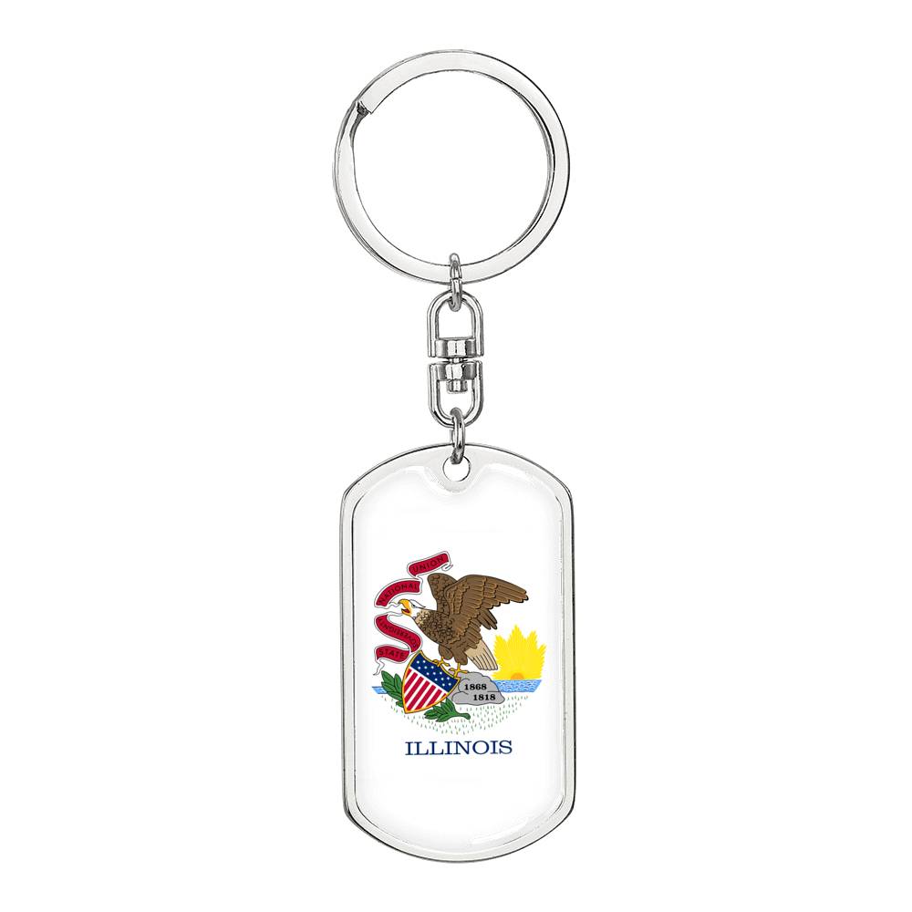 Illinois State Flag Keychain Dog Tag Stainless Steel or 18k Gold-Express Your Love Gifts