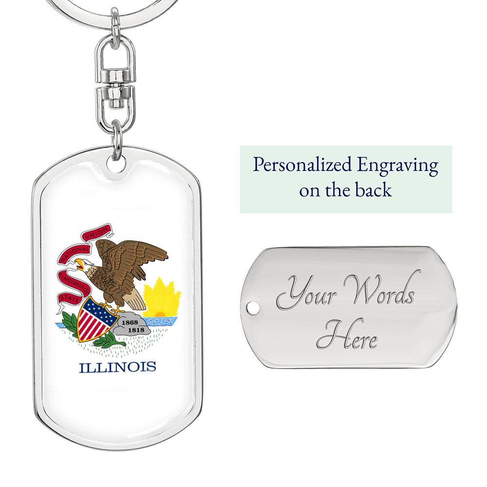 Illinois State Flag Keychain Dog Tag Stainless Steel or 18k Gold-Express Your Love Gifts